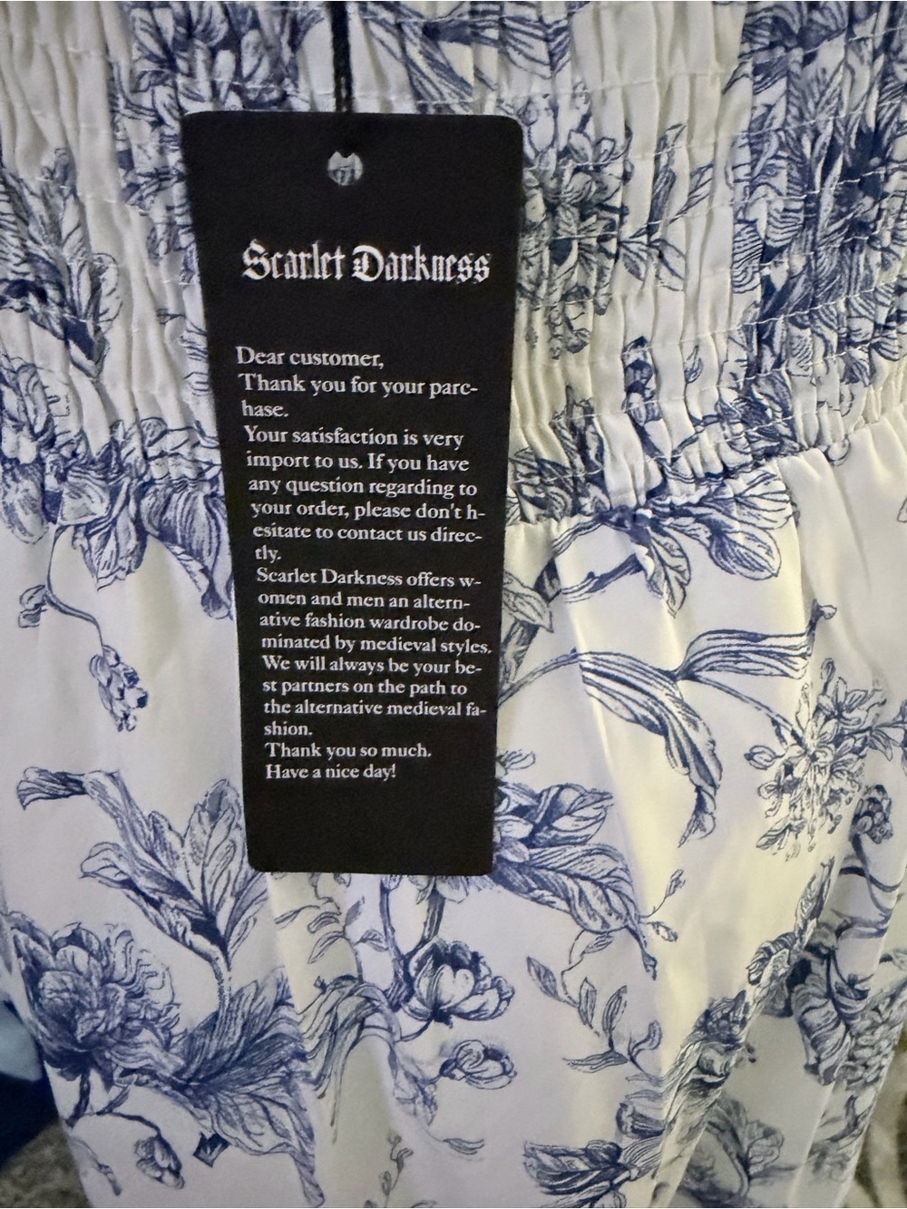 Scarlet Darkness Blue White Floral Toile Halter Midi Dress Size L NWT - Picture 8 of 10
